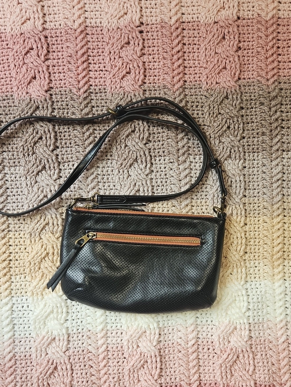 Black Crossbody Perforated Faux Leather - Universal Thread